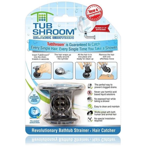 Tubshroom TubShroom TSBLK325 Chrome Edition Revolutionary Tub Drain Protector Hair Catcher - Black TSBLK325 - main